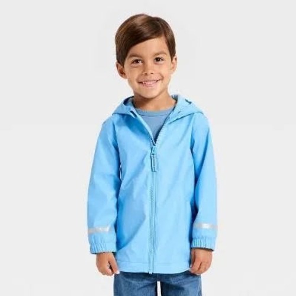 Cat & Jack Toddler Boys Blue Hooded Rain Jacket Reflective 18M